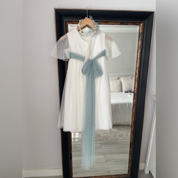 CYBERELLA BABY Ceremony Girls' Dress - Polka Dot Tulle (Aquamarine & Ivory) - Picture 9 of 11